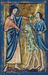 Gott kleidet Adam und Eva, aus einem Buch der Bibelbilder, ca. 1250